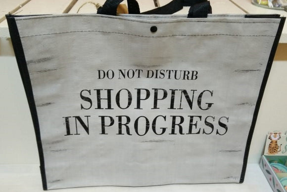 Shopper Einkaufstasche von LIL Shopping in Progress mit Spruch grau schwarz