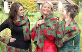 Schultertuch Wollwalk Filz grün rot pink Wolle Blumen