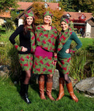 Schultertuch Wollwalk Filz grün rot pink Wolle Blumen