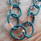 Modeschmuck Kette Halskette lang grün petrol gold silber