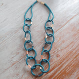 Modeschmuck Kette Halskette lang grün petrol gold silber