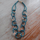 Modeschmuck Kette Halskette lang grün petrol gold silber