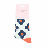 Miss Sparrow Socken Bamboo Retro Flowers duck egg