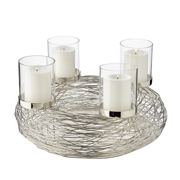 Adventskranz RIMINI 36cm silber incl. 4 Dauerzen Teelichthalter plus Glaszylinder