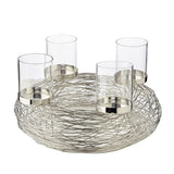 Adventskranz RIMINI 36cm silber incl. 4 Dauerzen Teelichthalter plus Glaszylinder