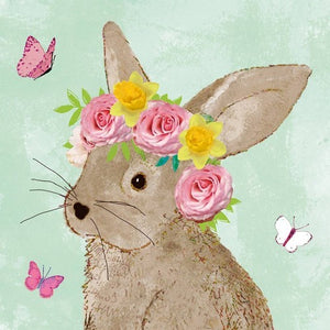 Papierservietten "Beauty Easter" 20 Stück grün Hase mit Blütenkranz