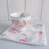 Greengate Teacup / Teetasse, Serviette, Geschirrtuch Tischläufer Rose white Set