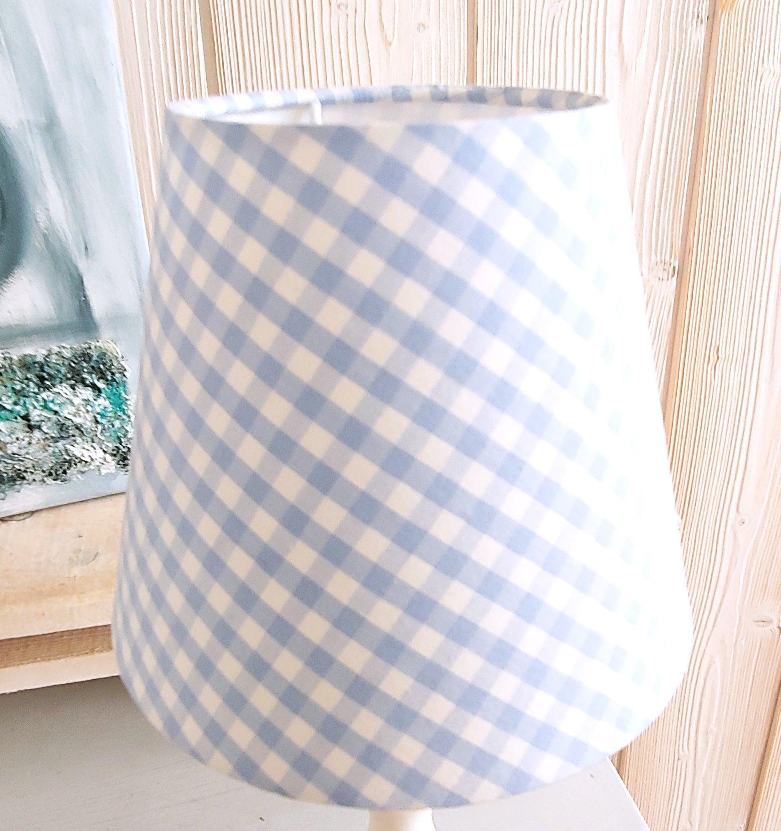 Lampenschirm Karo Landhausstil Lampenschirm KARO – Ecru/grau/weiß Kariert, Im Landhausstil, Ø 23 Cm, 16 Cm Hoch, Für E14 & E27 Fassung Mit Zwischenring