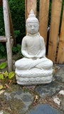 Skultur Figur BUDDHA sitzend Stein Guss grau Garten outdoor ASIA