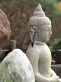 Skultur Figur BUDDHA sitzend Stein Guss grau Garten outdoor ASIA