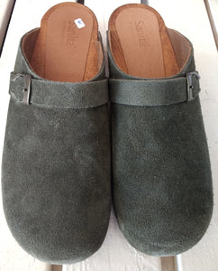 Sanita Holzclogs "HEDI" Gr. 39 olive offen Holzsohle Wildleder grün