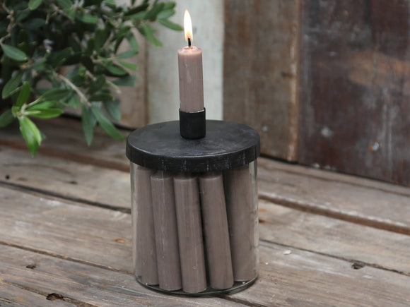 Kerzenglas mit Deckel und Kerzenhalter schwarz