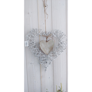 Herz Rebe weiss mit Holzherz shabby