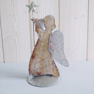 Engel Figur ISCHGL stehend Holz silber white wash
