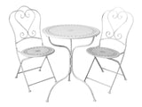 Gartenmöbel Set Tisch rund mit 2 Stühlen im Landhaus Chic creme