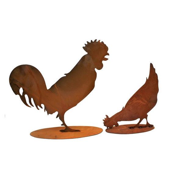 Huhn und Hahn | Rost Figuren für Haus und Garten | Rostdeko mit Charme
