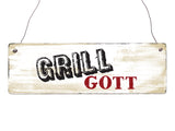 Interluxe Holzschild  "Grillgott" shabby