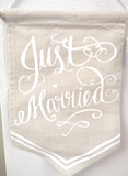 Wimpel Fahne "Just married" hand lettering Stoff