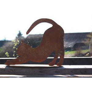 Figur Katze - streckt sich  auf Bodenplatte Edelrost Garten und Wohndekoration