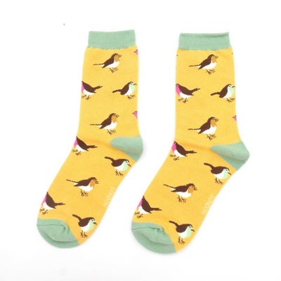 Miss Sparrow Socken Bamboo Robins gelb Vögel