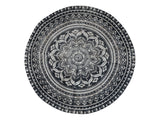 Teppich BOHO rund  120 cm Mandala schwarz mit Blumendruck